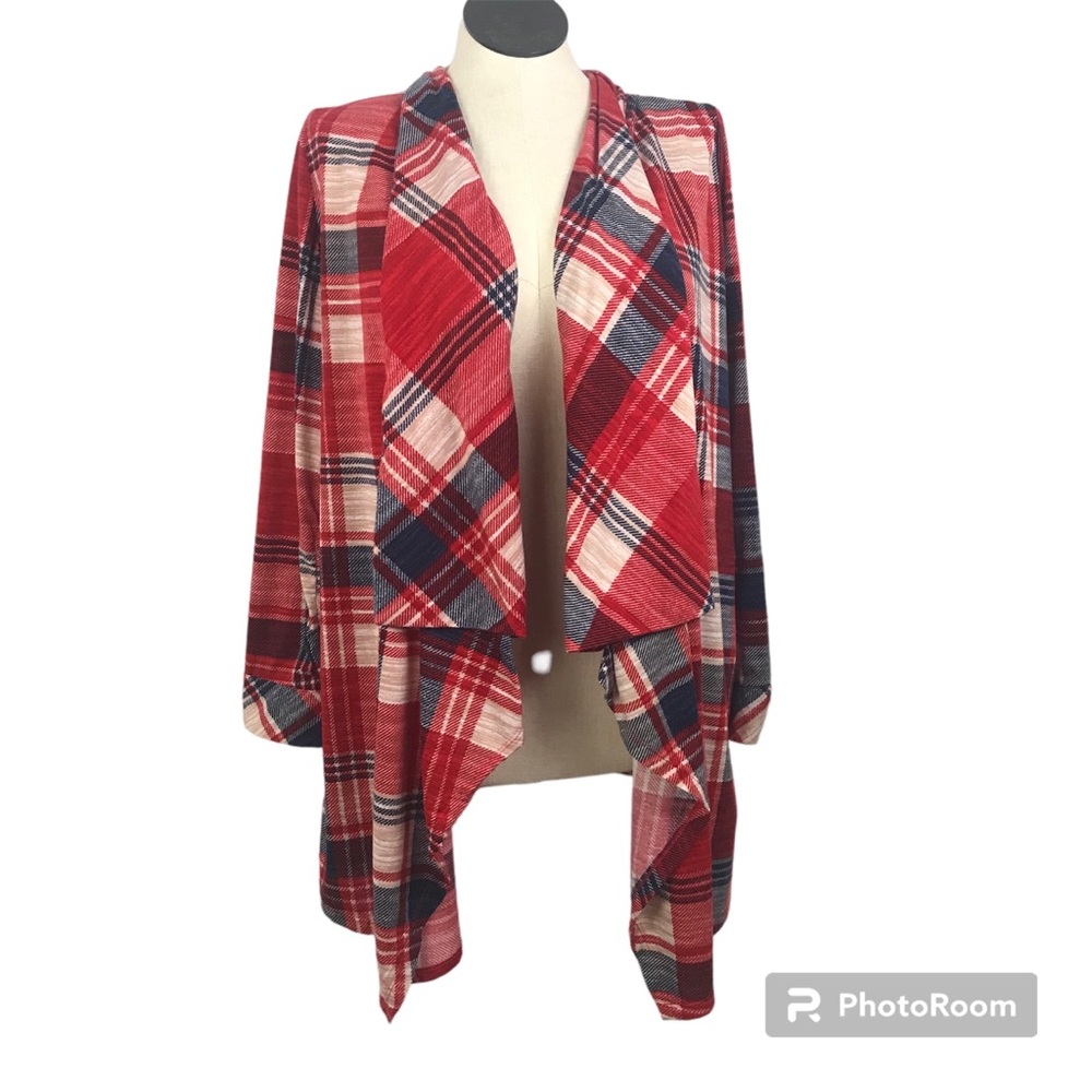 New York Laundry Open Front Cardigan Womens Size 1X Multicolor Roll Tab Sleeve’s